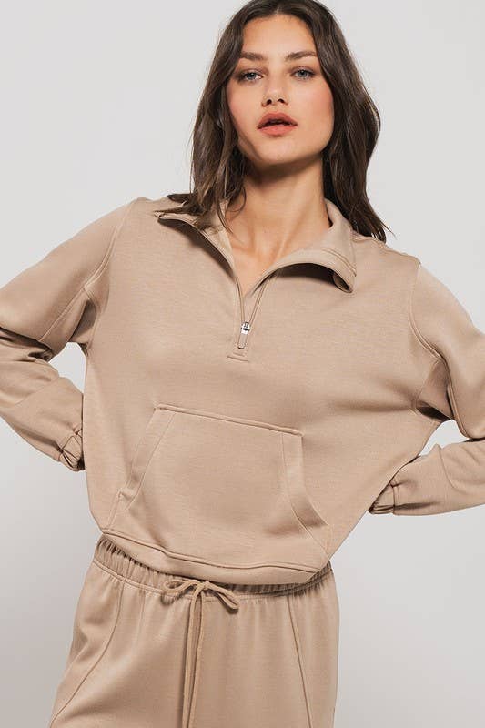 Taupe Accent Quarter Zip Pullover, Feathered Farmhouse