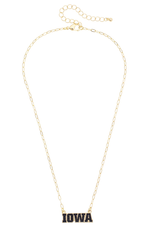Iowa Hawkeyes Pave Outline Necklace, Feathered Farmhouse