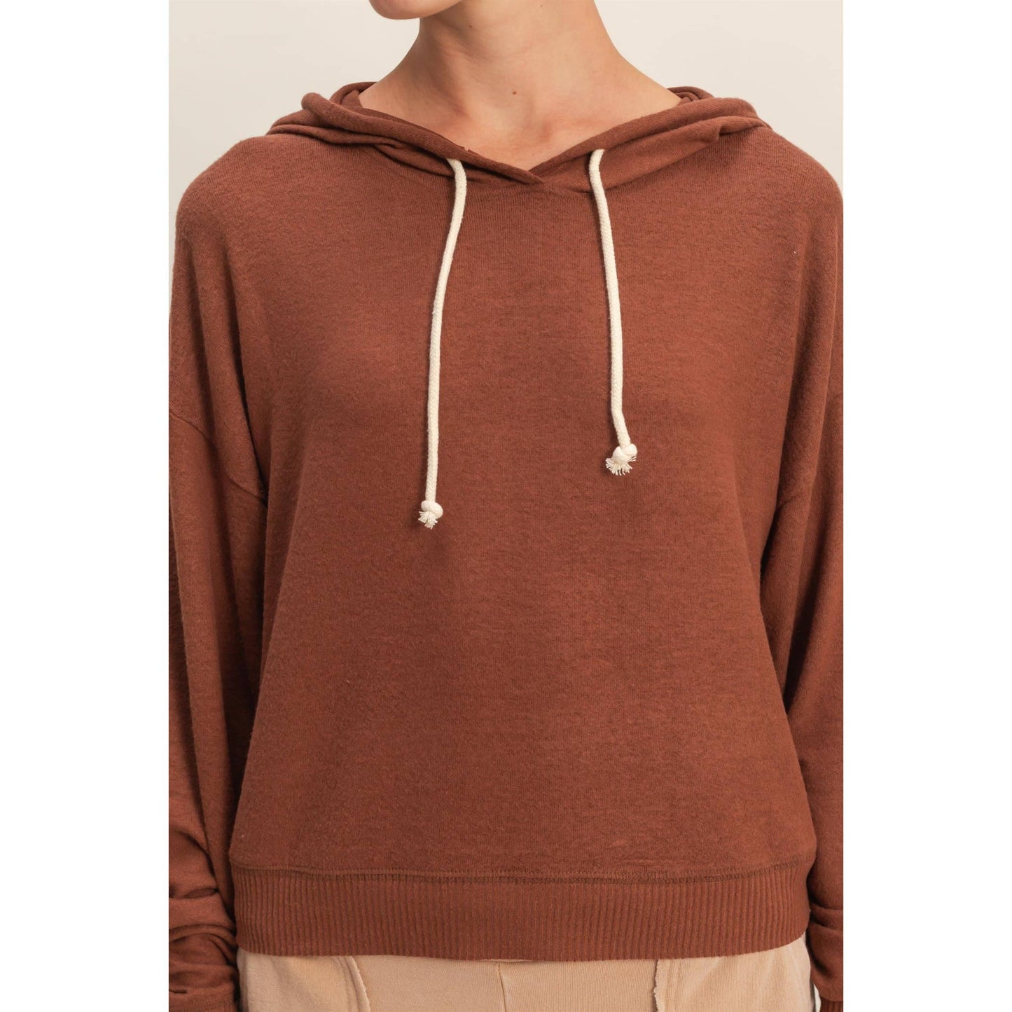 Long Sleeve Brushed Fabric Everyday Hoodie, Feathered Farmhouse