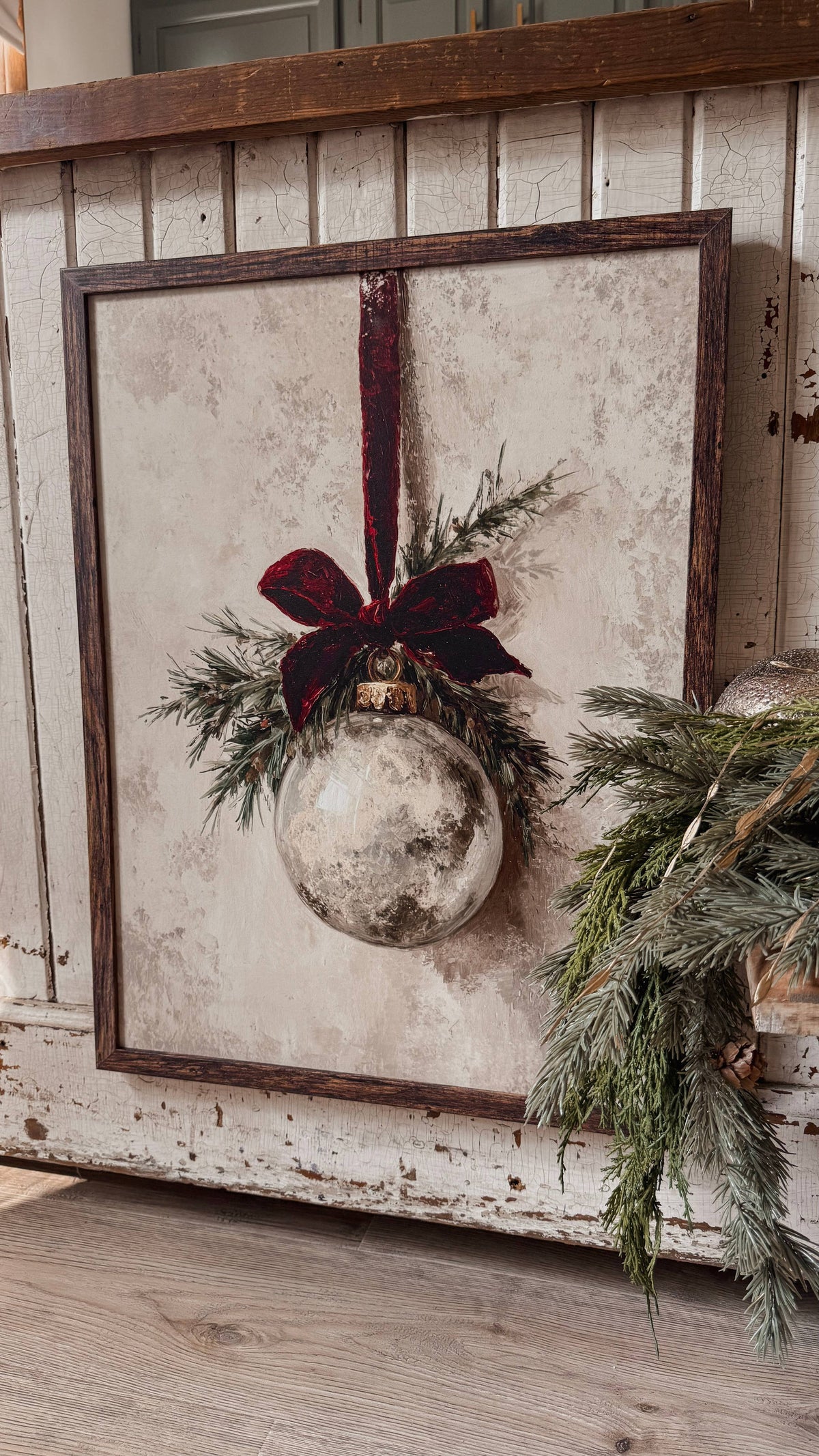 Vintage Ornament with Velvet Ribbon Wood Sign, The Feathered Farmhouse