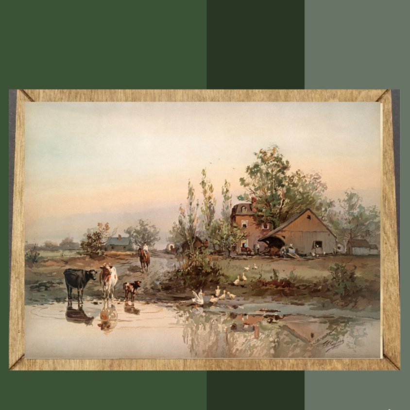 Farm Pond Framed Canvas Mini Art, Feathered Farmhouse