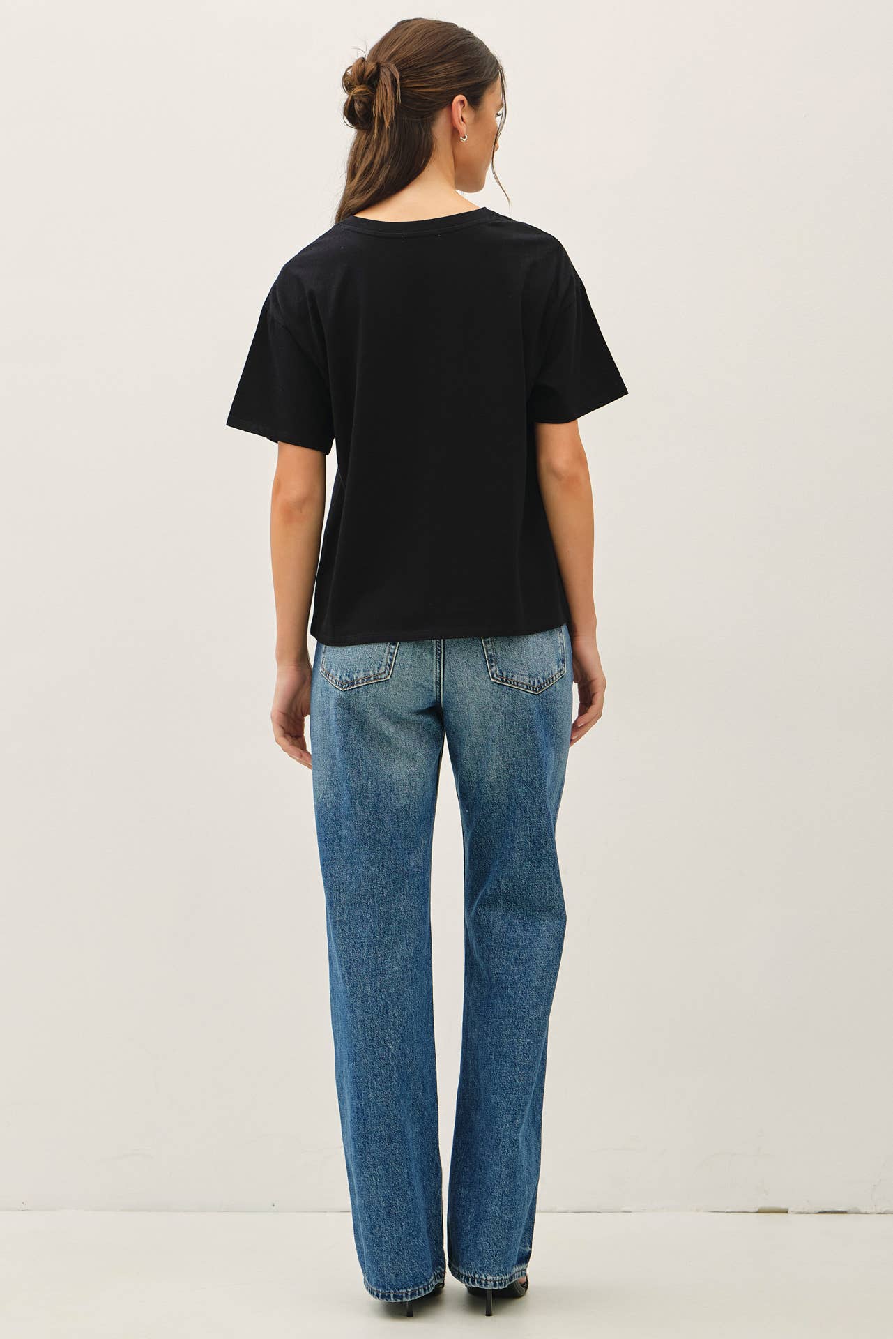 Black Jersey Boxy Crop T-Shirt, Feathered Farmhouse