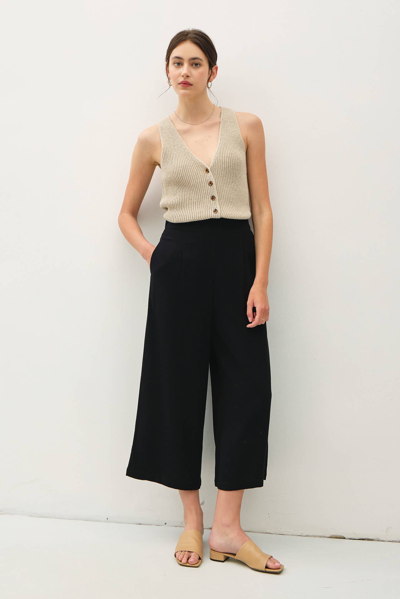 Slip-On Linen Culottes Pants, Feathered Farmhouse