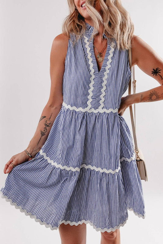 Stripe Ric-Rac Sleeveless Mini Dress, Feathered Farmhouse