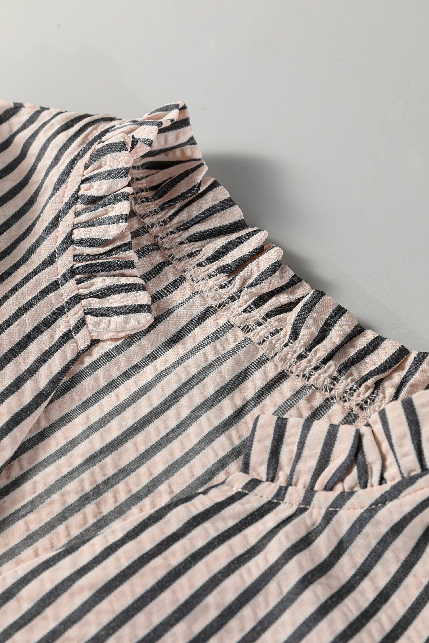 Stripe Tied Cuff 3/4 Sleeve V-Neck Blouse, Feathered Farmhouse