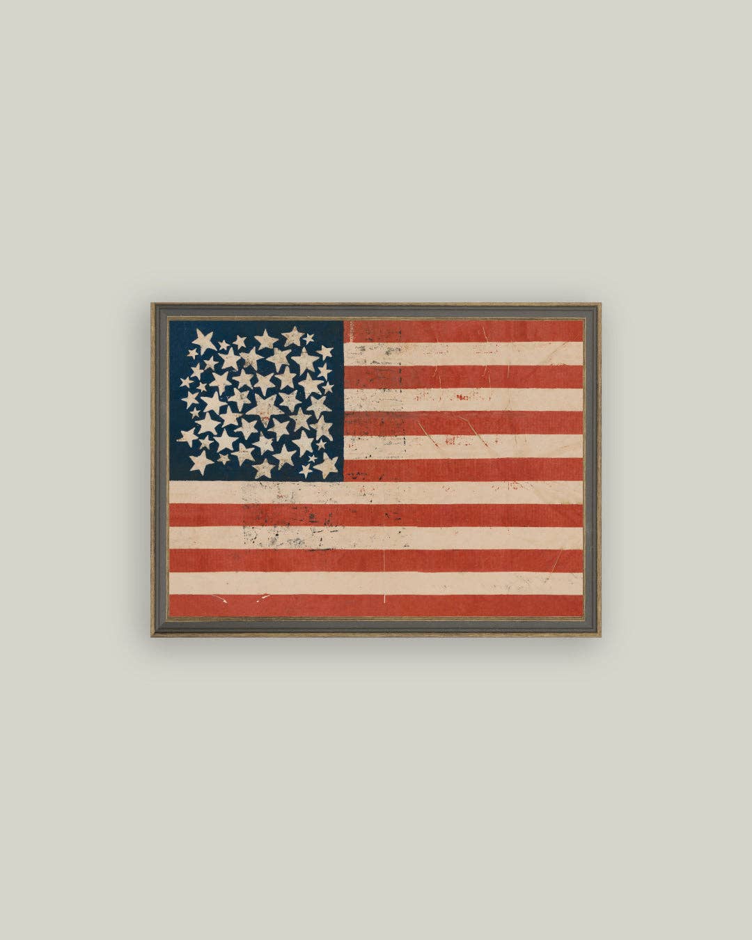 Rustic Flag Framed Antique Art, Feathered Farmhouse