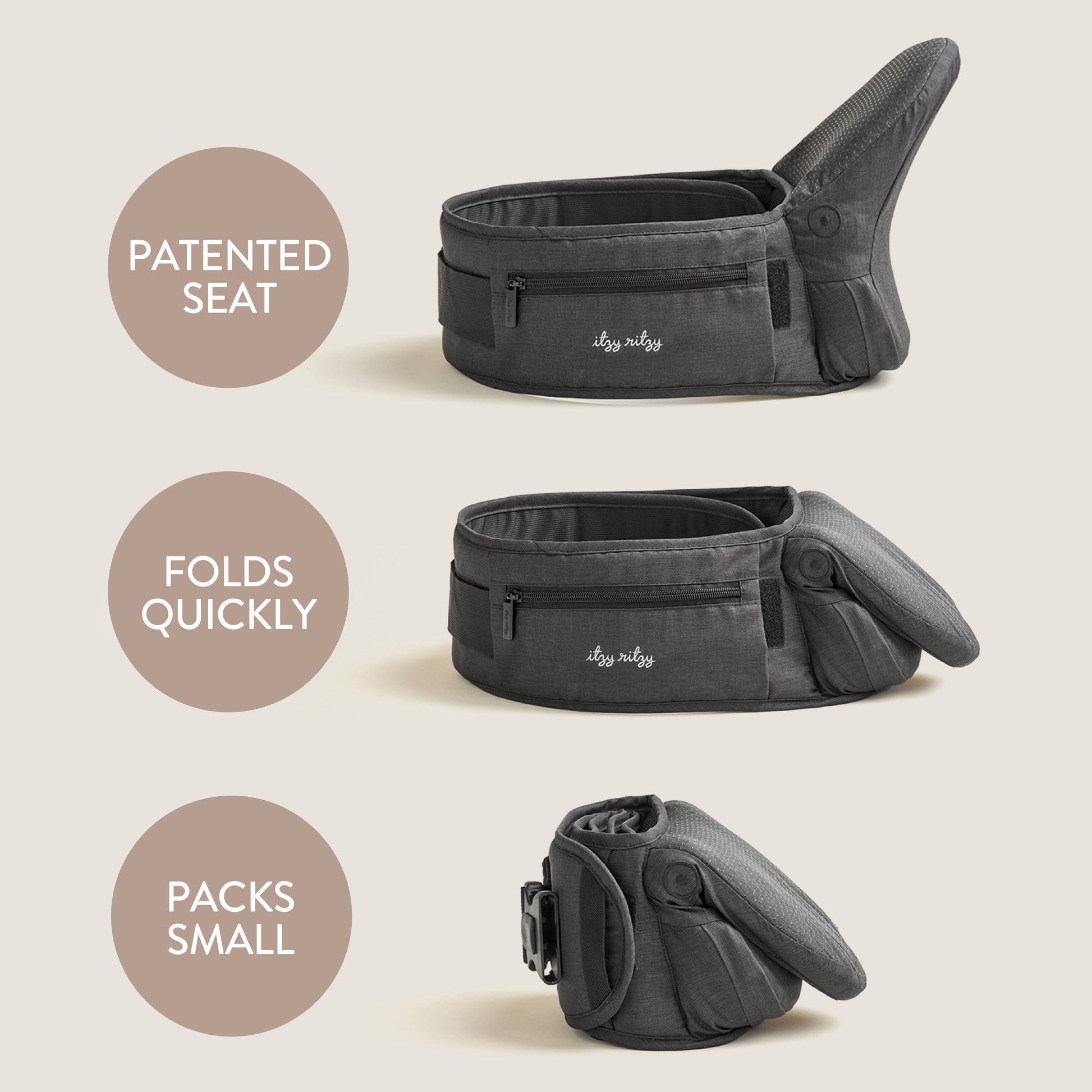 Itzy Hold & Fold™ Hip Seat Carrier, Feathered Farmhouse