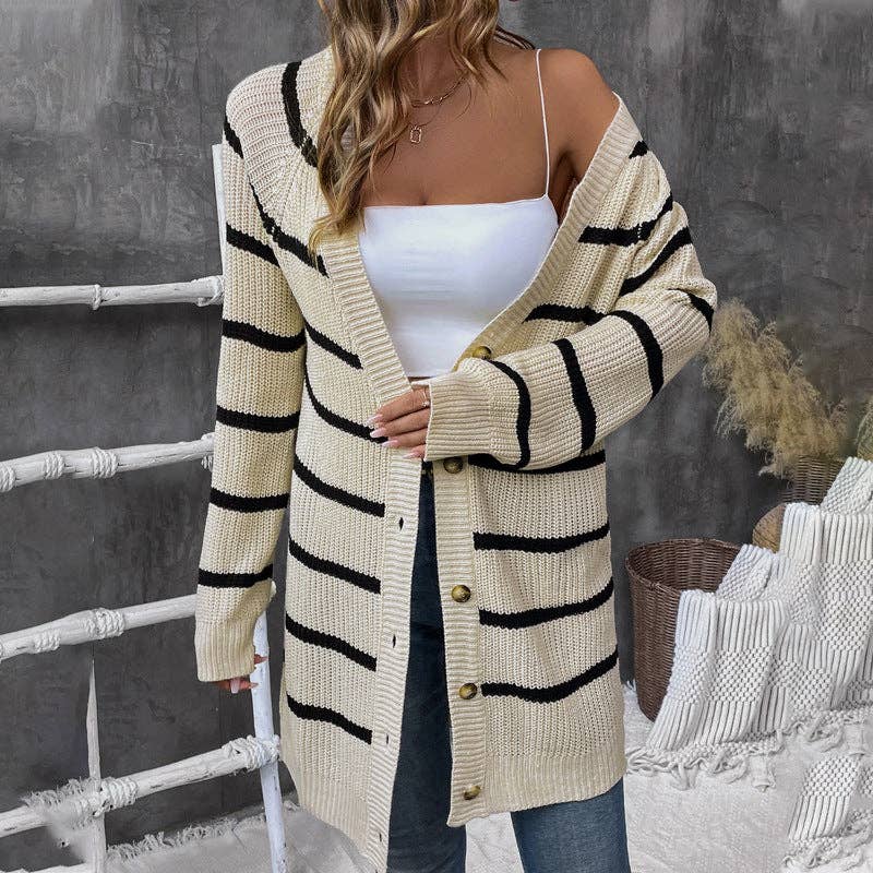 Striped Loose Cardigan Versatile Sweater Top, Feathered Farmhouse