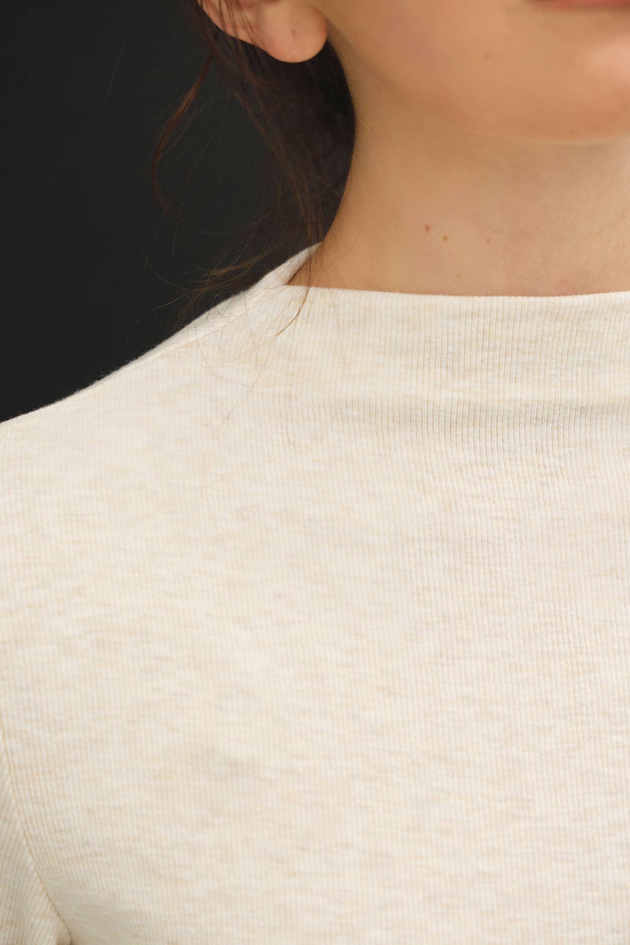 Off White Basic Ribbed Mockneck Knit Top, Feathered Farmhouse