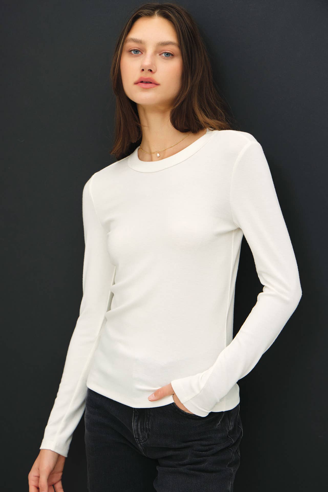 Round Neck Long Sleeve Knit Top, Feathered Farmhouse