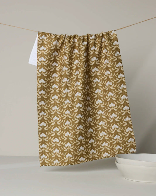 Gilded Bloom Tea Towel, Feathered Farmhouse