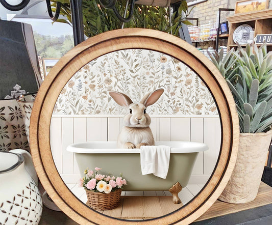 Bunny in Tub Art, Feathered Farmhouse