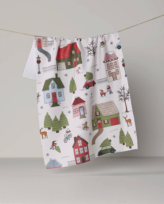 Winter Village Tea Towel, Feathered Farmhouse