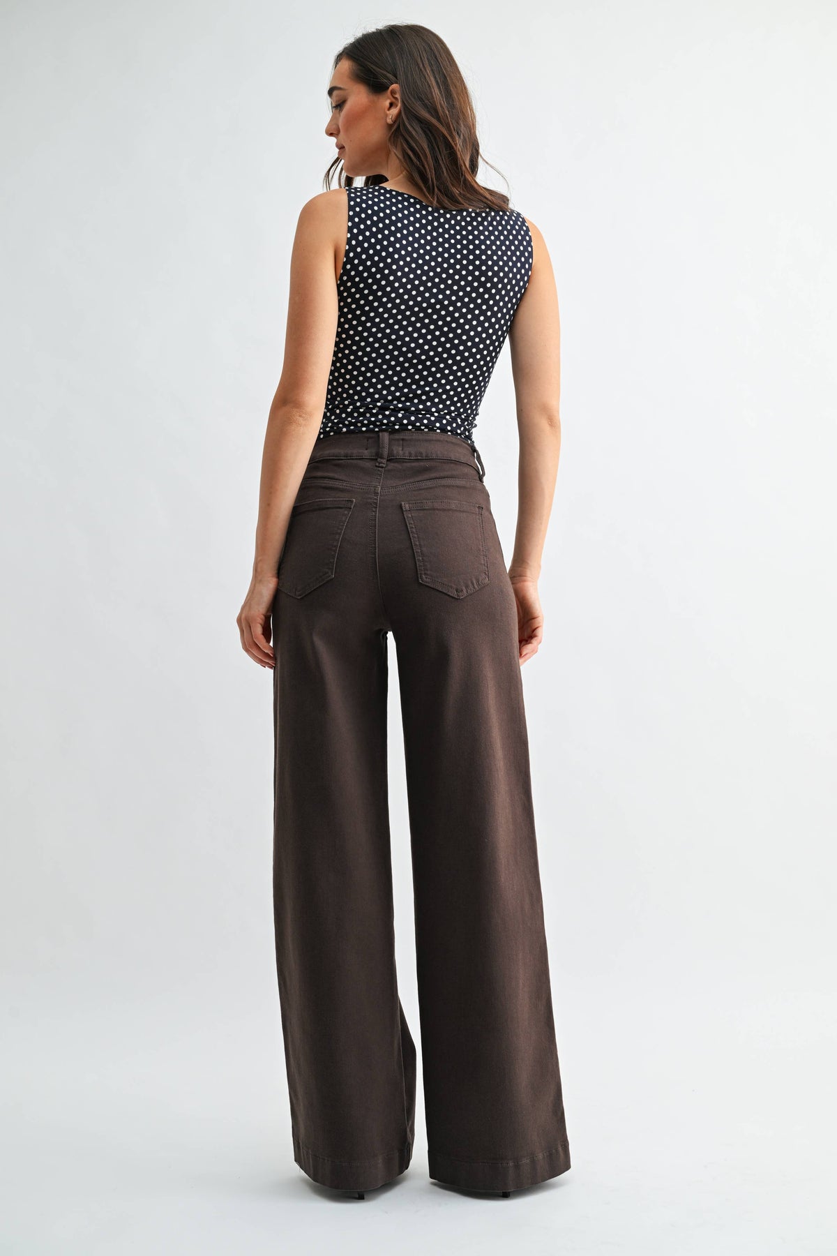 Dark Brown High Rise Full Length Wide Leg, Feathered Farmhouse