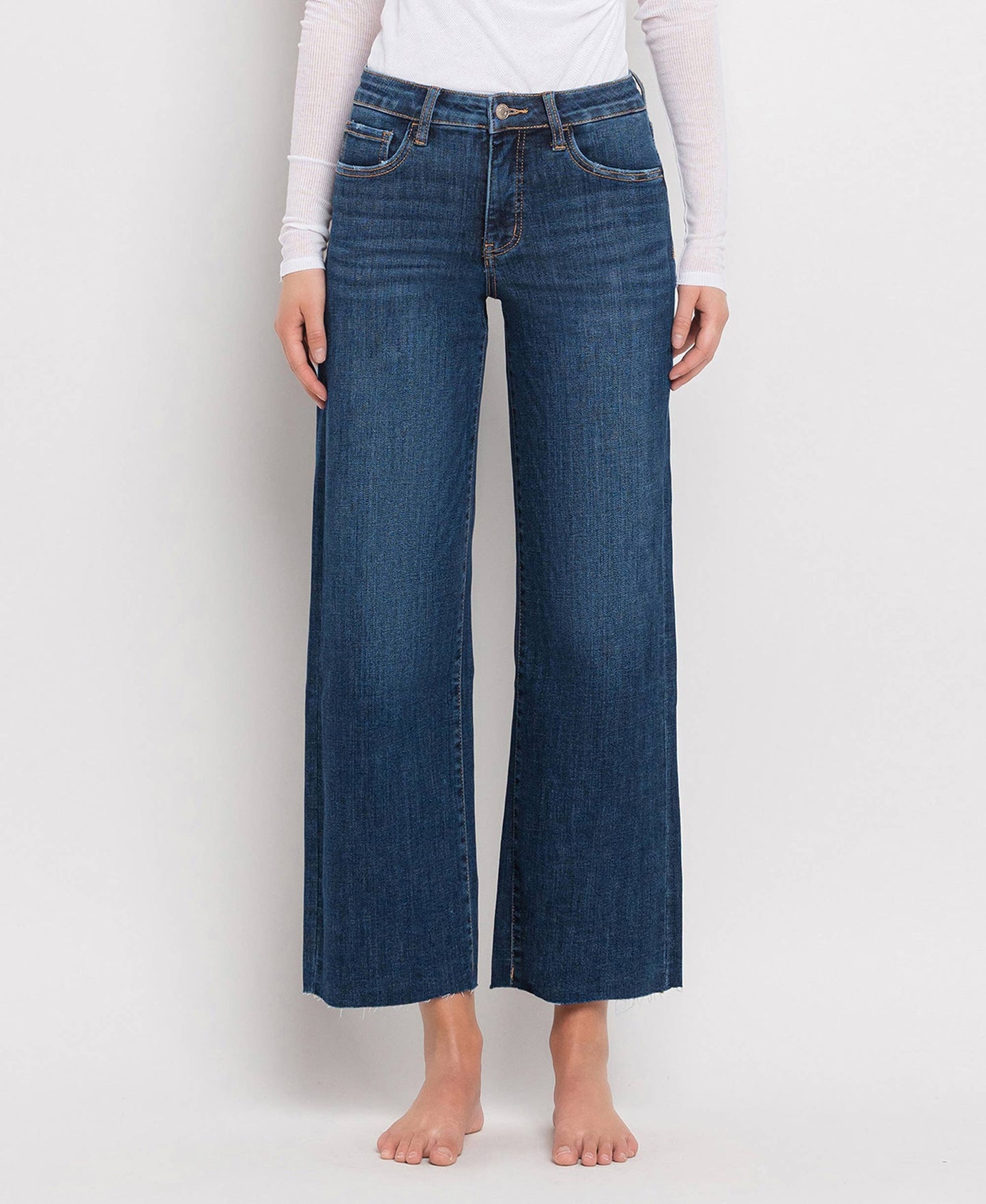 Dark Wash Tummy Control Midrise Wide Leg Jean