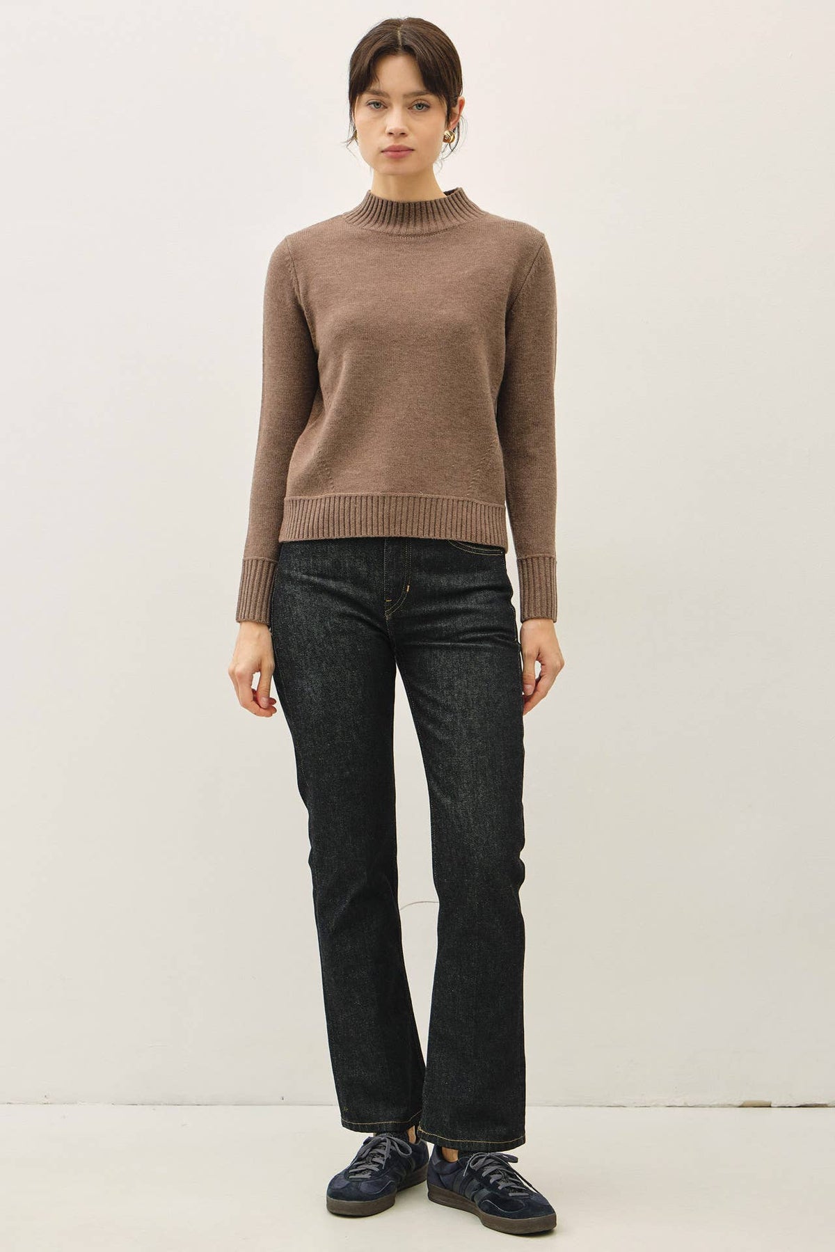 Brown Kristen Mock Neck Sweater, Feathered Farmhouse