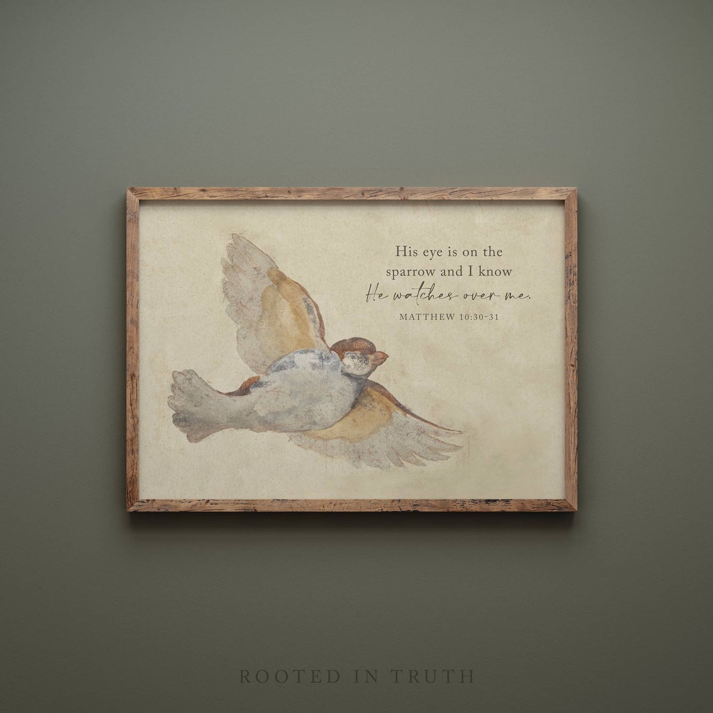 Sparrow Scripture Wall Art Print, Feathered Farmhouse