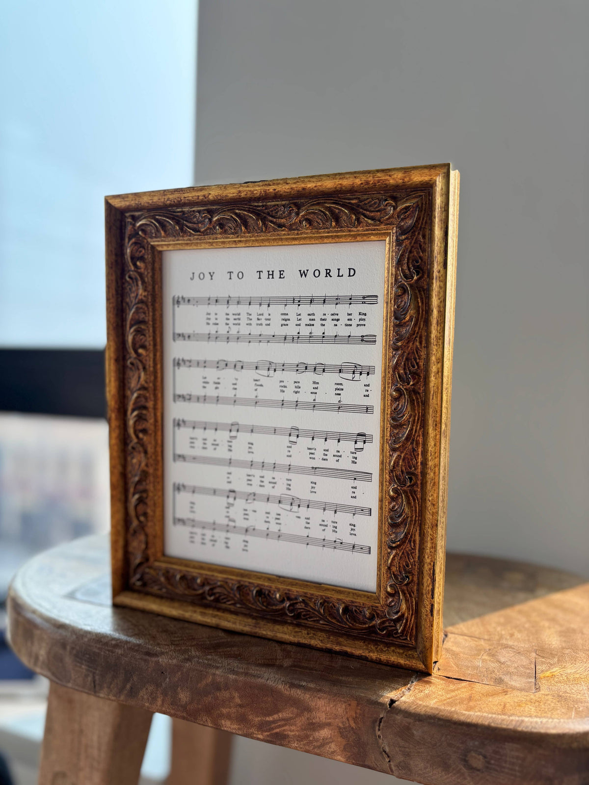 Joy to the World in Antique Gold Frame Wall Art, Feathered Farmhouse