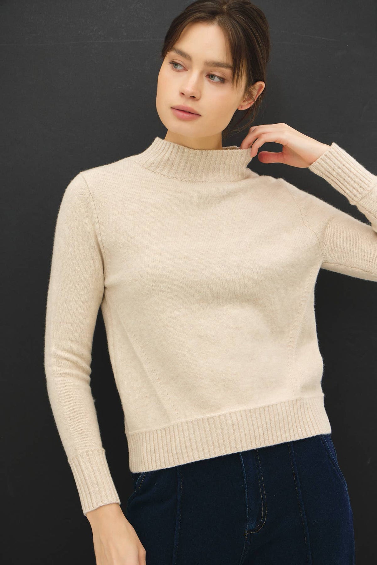 Oatmeal Kristen Mock Neck Sweater, Feathered Farmhouse