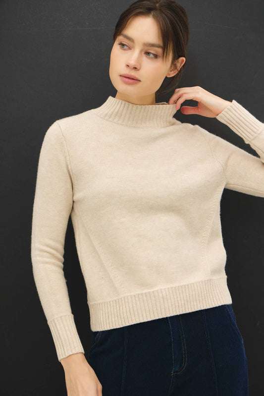 Oatmeal Kristen Mock Neck Sweater, Feathered Farmhouse