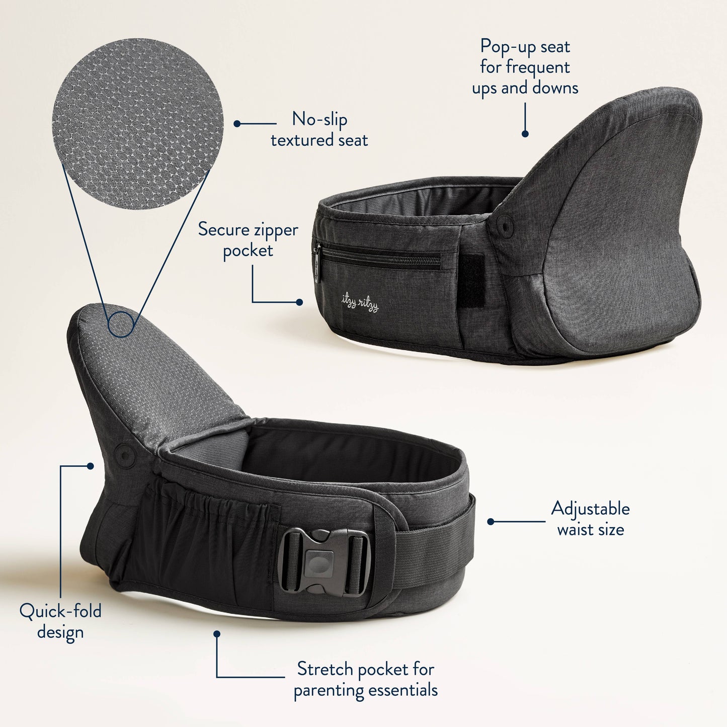Itzy Hold & Fold™ Hip Seat Carrier, Feathered Farmhouse