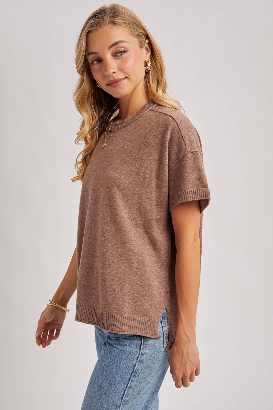 Mocha Maggie Knit Top, Feathered Farmhouse