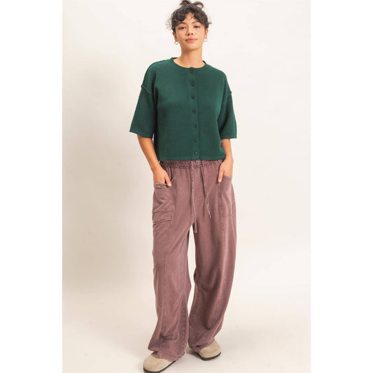 Dark Green Drop Shoulder Short Sleeve Cardigan, Feathered Farmhouse