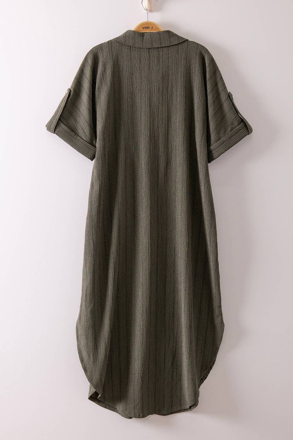 Olive Striped Linen Button Down Dress
