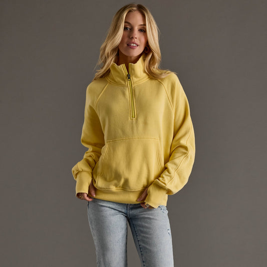 Yellow Quarter Zip Sweatshirt, Feathered Farmhouse