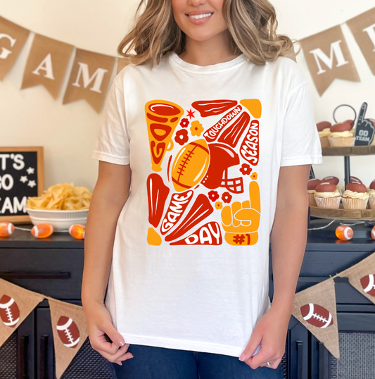 Red and Gold Retro Game Day T-Shirt, Feathered Farmhouse