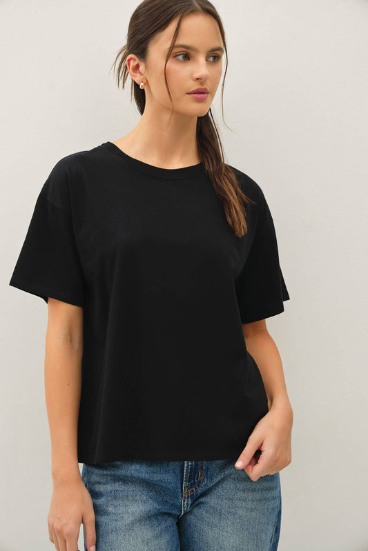 Black Jersey Boxy Crop T-Shirt, Feathered Farmhouse