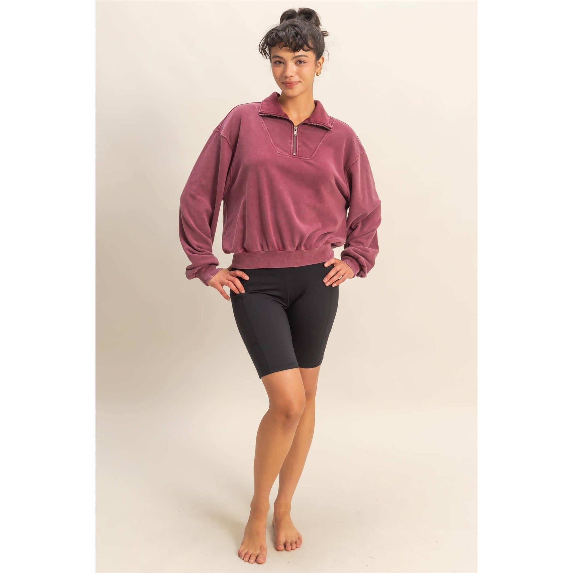 Mineral Washed Half Zip Sweatshirt, Feathered Farmhouse