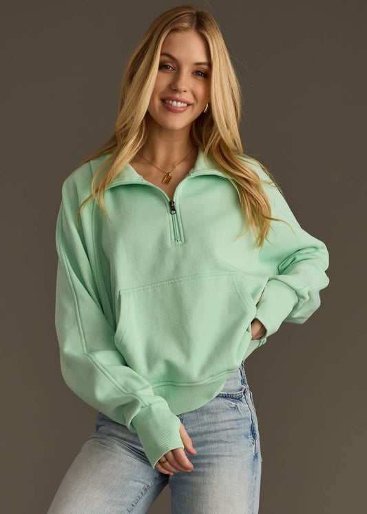 Mint Quarter Zip Sweatshirt, Feathered Farmhouse