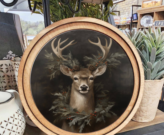 Wreath Deer Art, Feathered Farmhouse