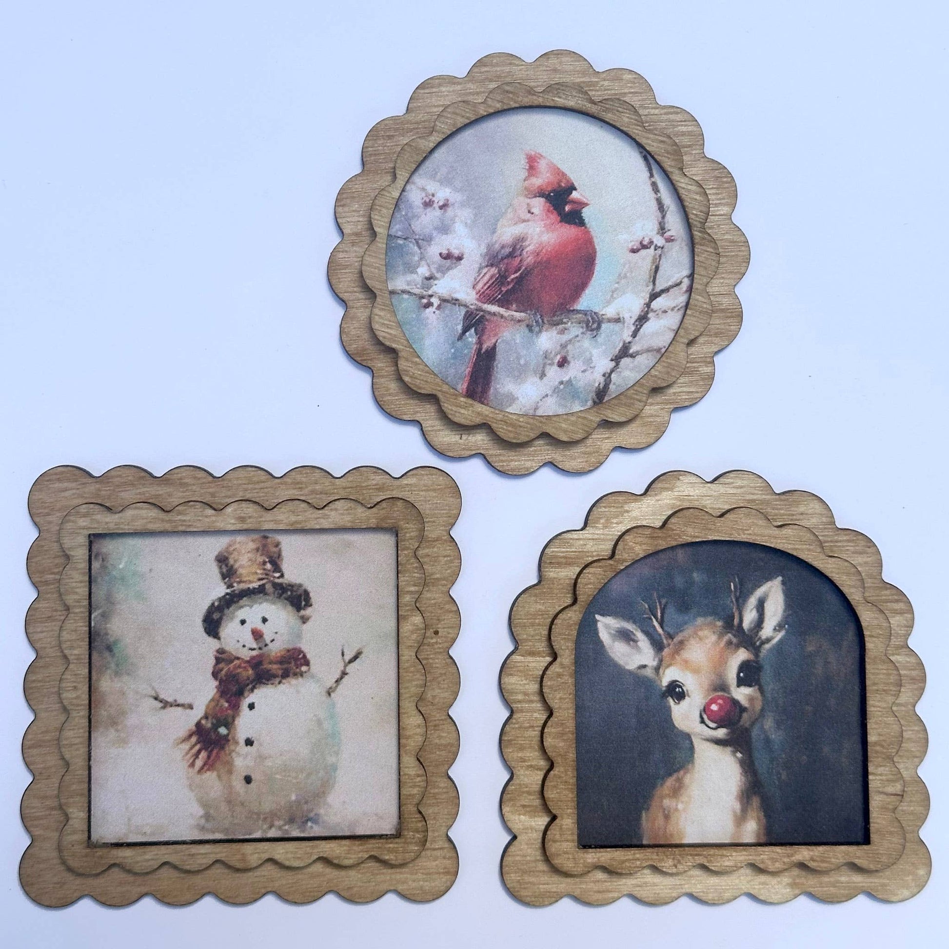 Vintage Style Christmas Magnets, Feathered Farmhouse