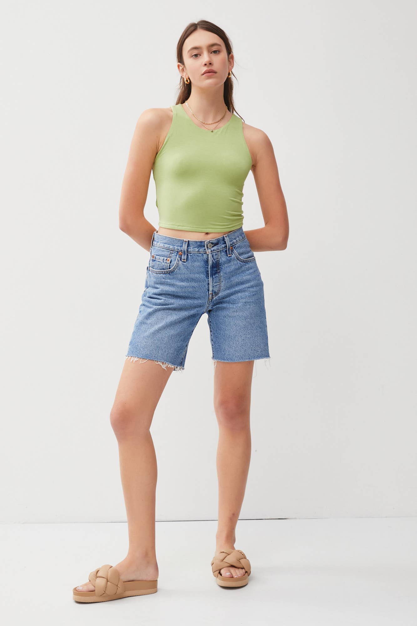 High Neck Cropped Tank, Feathered Farmhouse