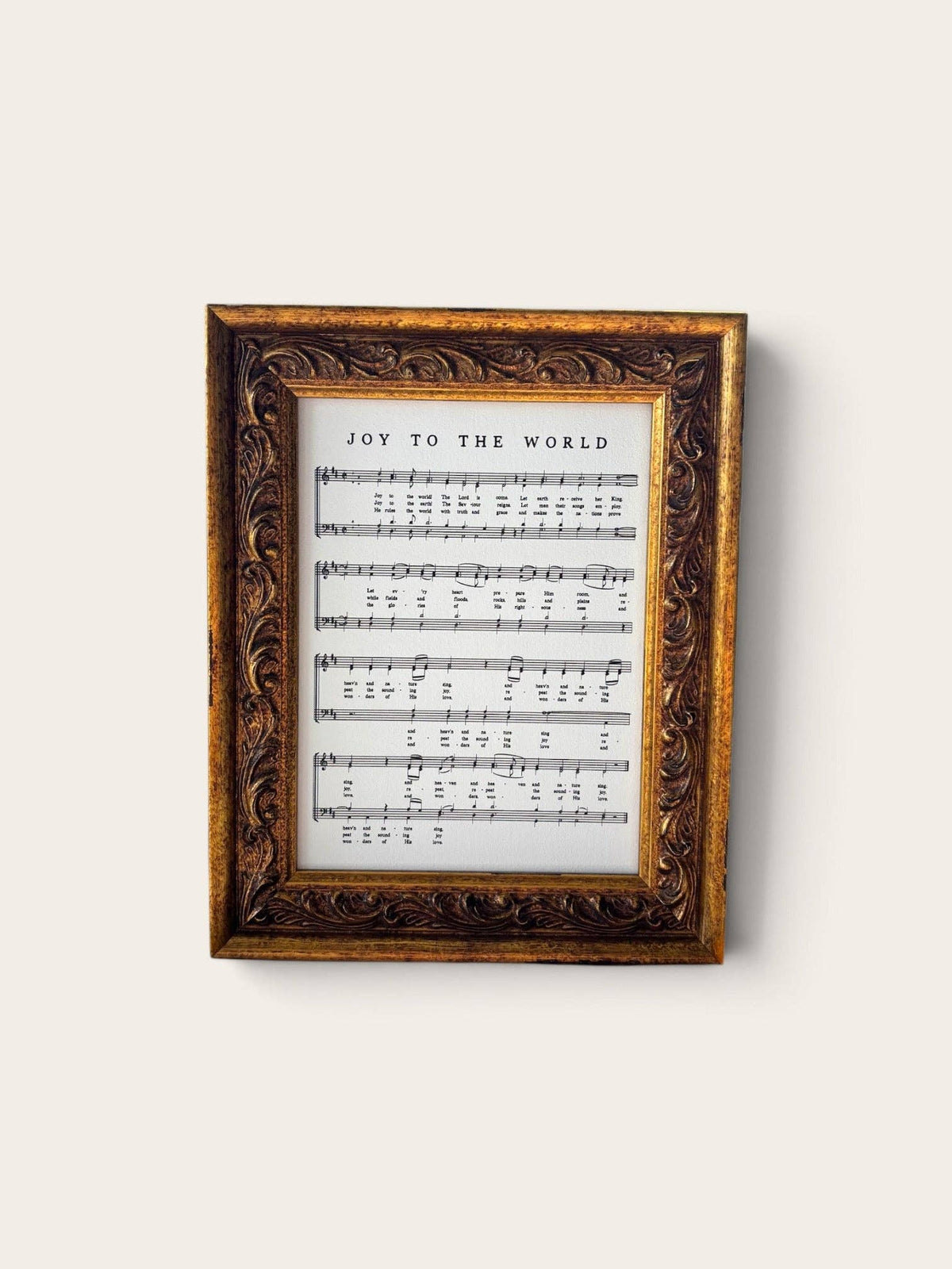 Joy to the World in Antique Gold Frame Wall Art, Feathered Farmhouse