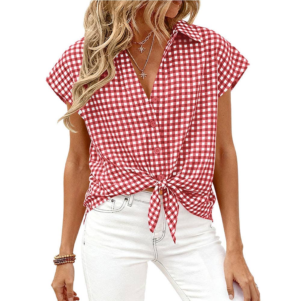 Gingham Button Down Blouse, Feathered Farmhouse