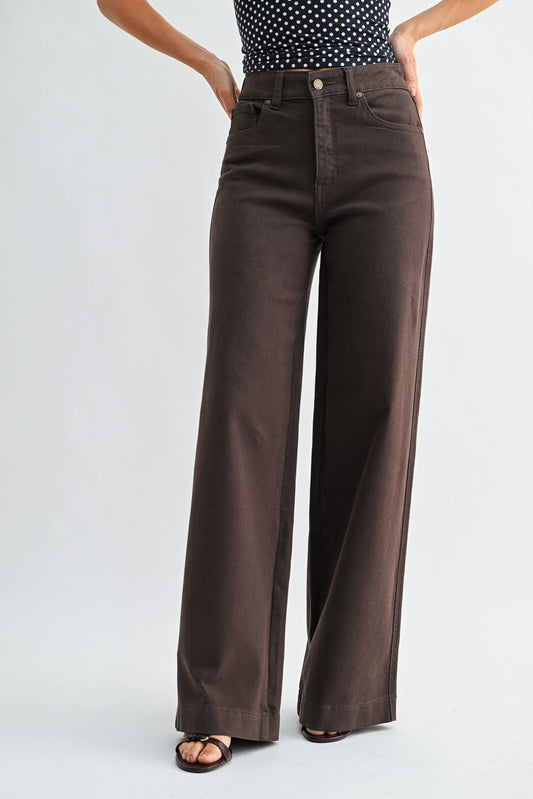 Dark Brown High Rise Full Length Wide Leg, Feathered Farmhouse