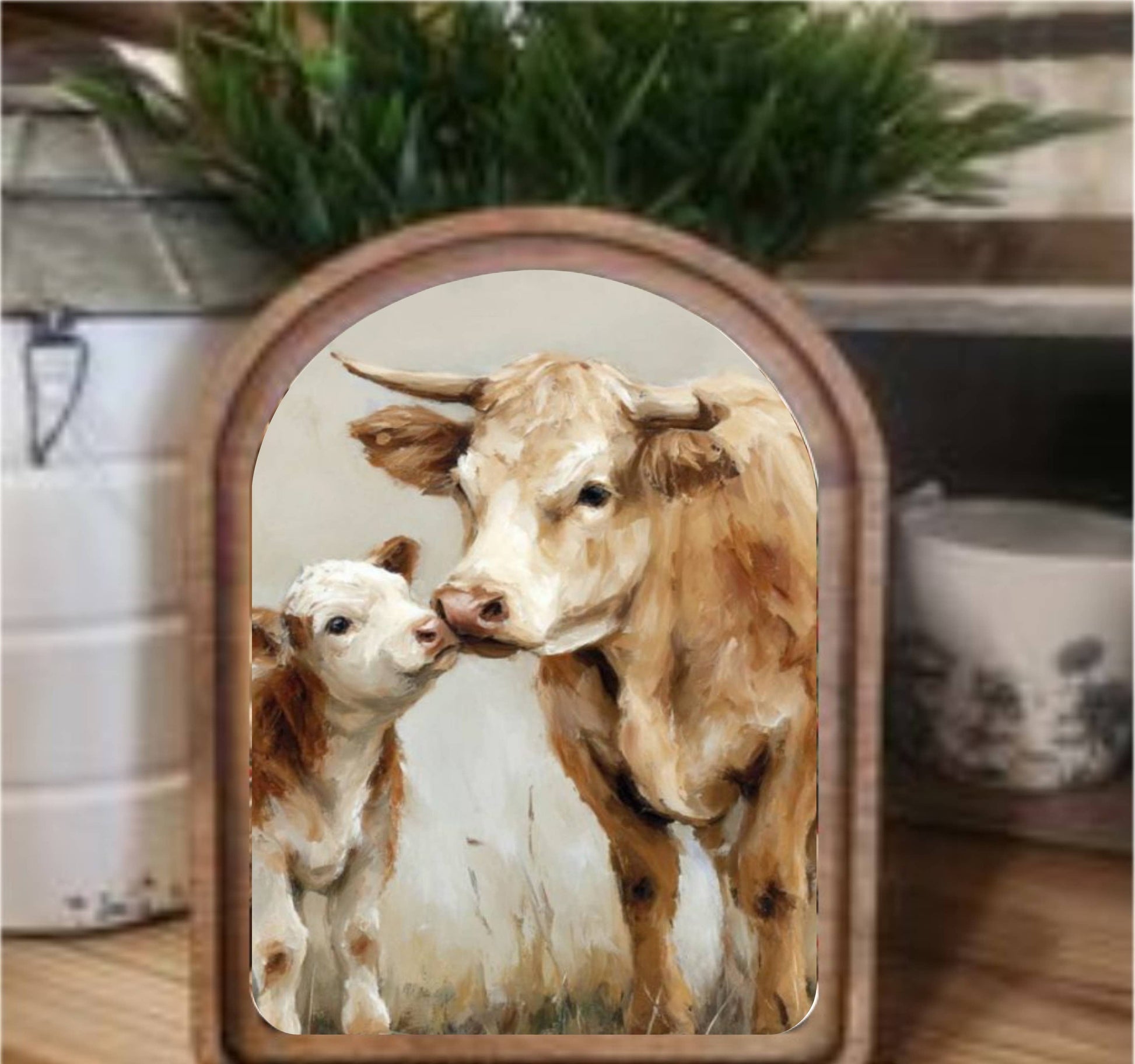 Cow Calf Framed Arch, Feathered Farmhouse