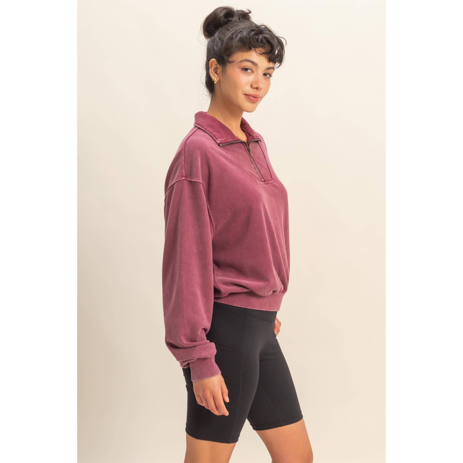 Mineral Washed Half Zip Sweatshirt, Feathered Farmhouse