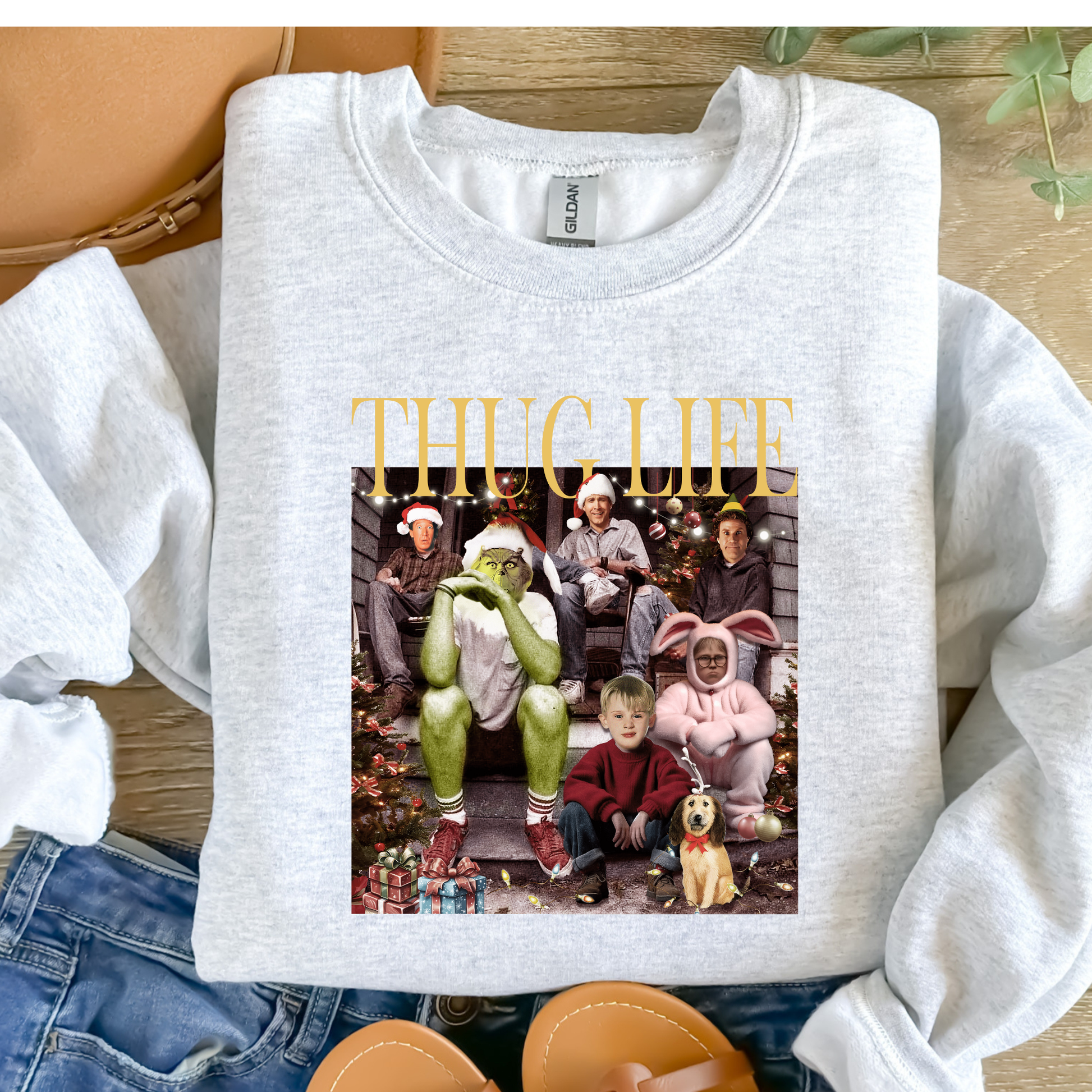 Christmas Thug Life Graphic Crewneck, Feathered Farmhouse
