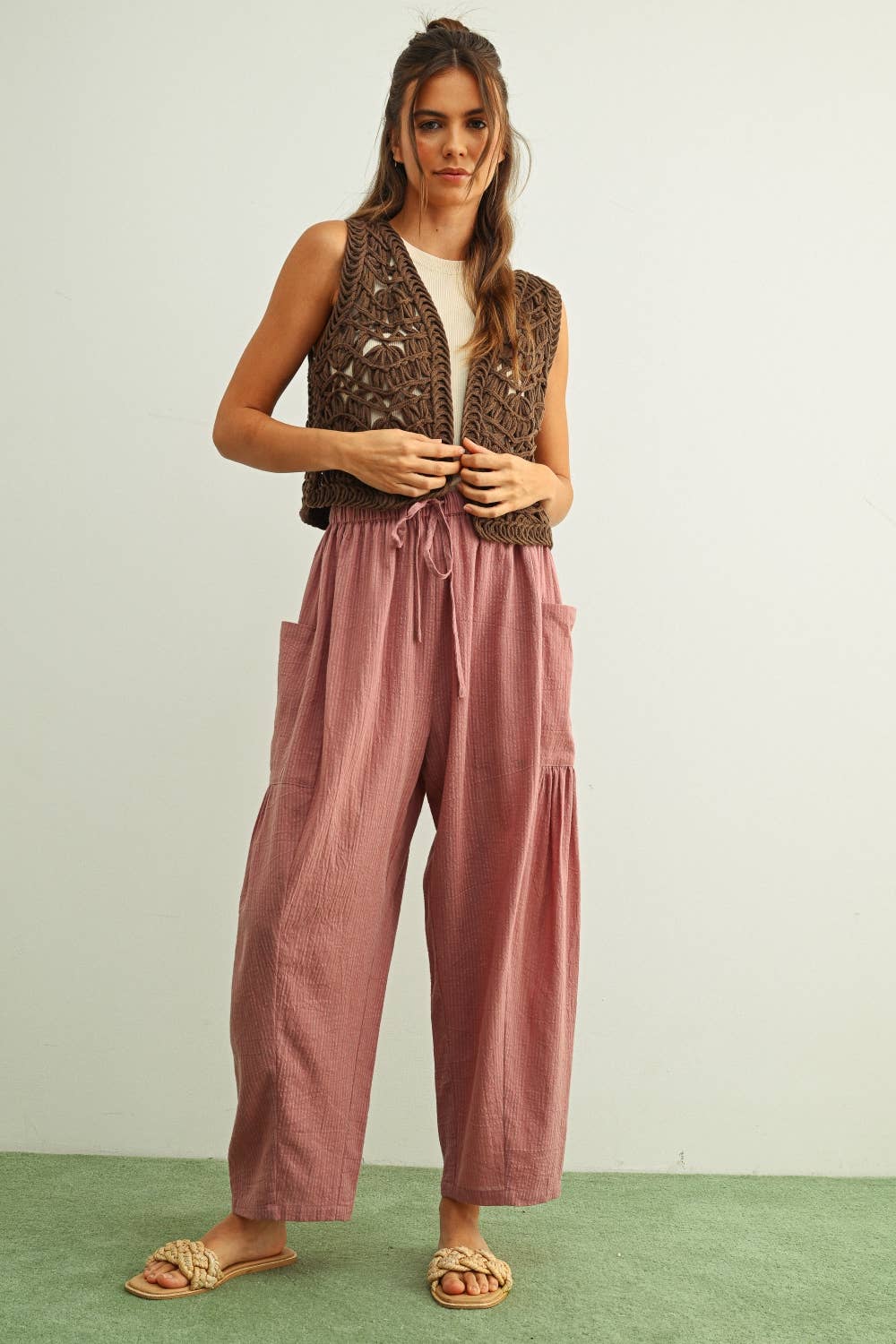 Mauve Pinstriped Loose Pants, Feathered Farmhouse