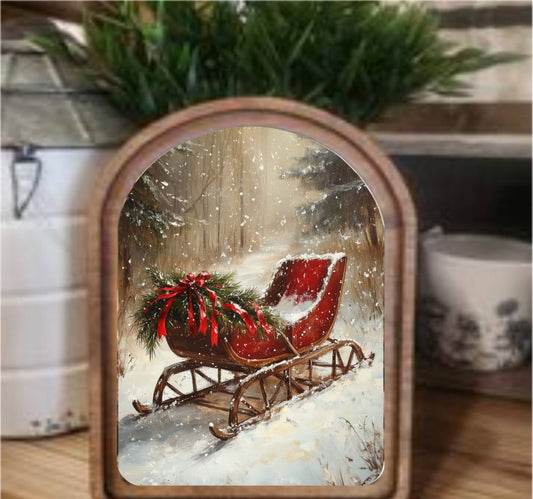 Vintage Sleigh Framed Arch Top, Feathered Farmhouse