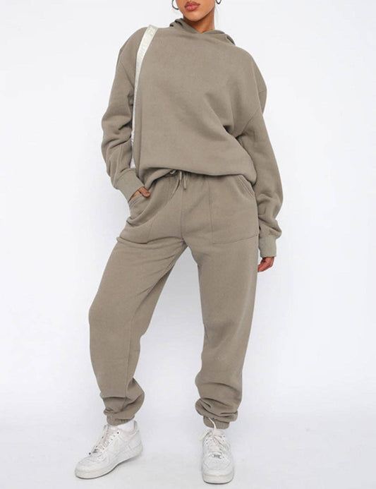 Solid Color Hoodie and Pants Set