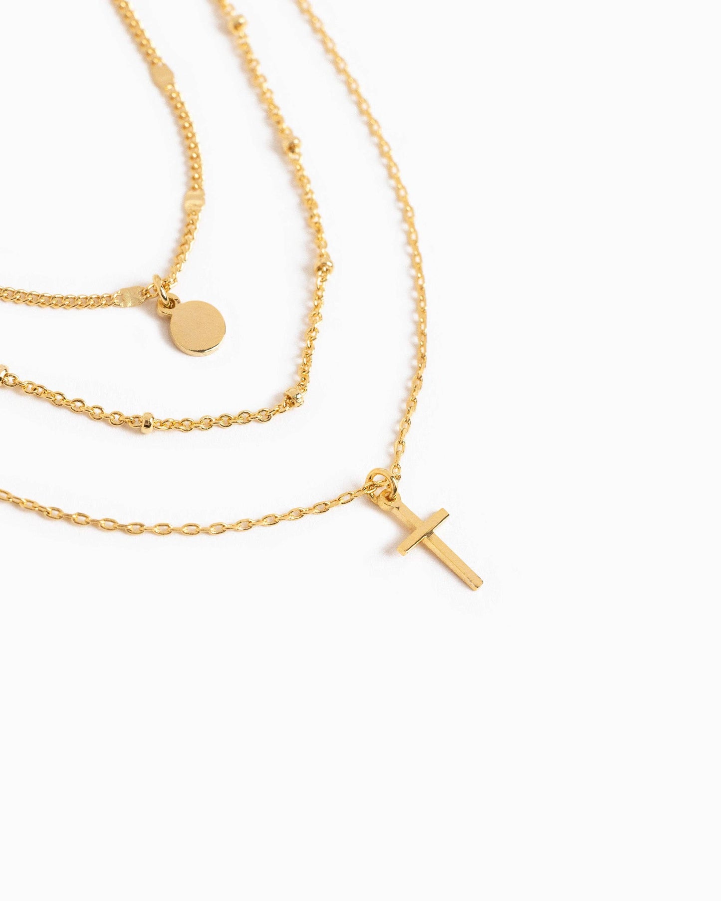 Cross + Disc Layered Pendant Necklace