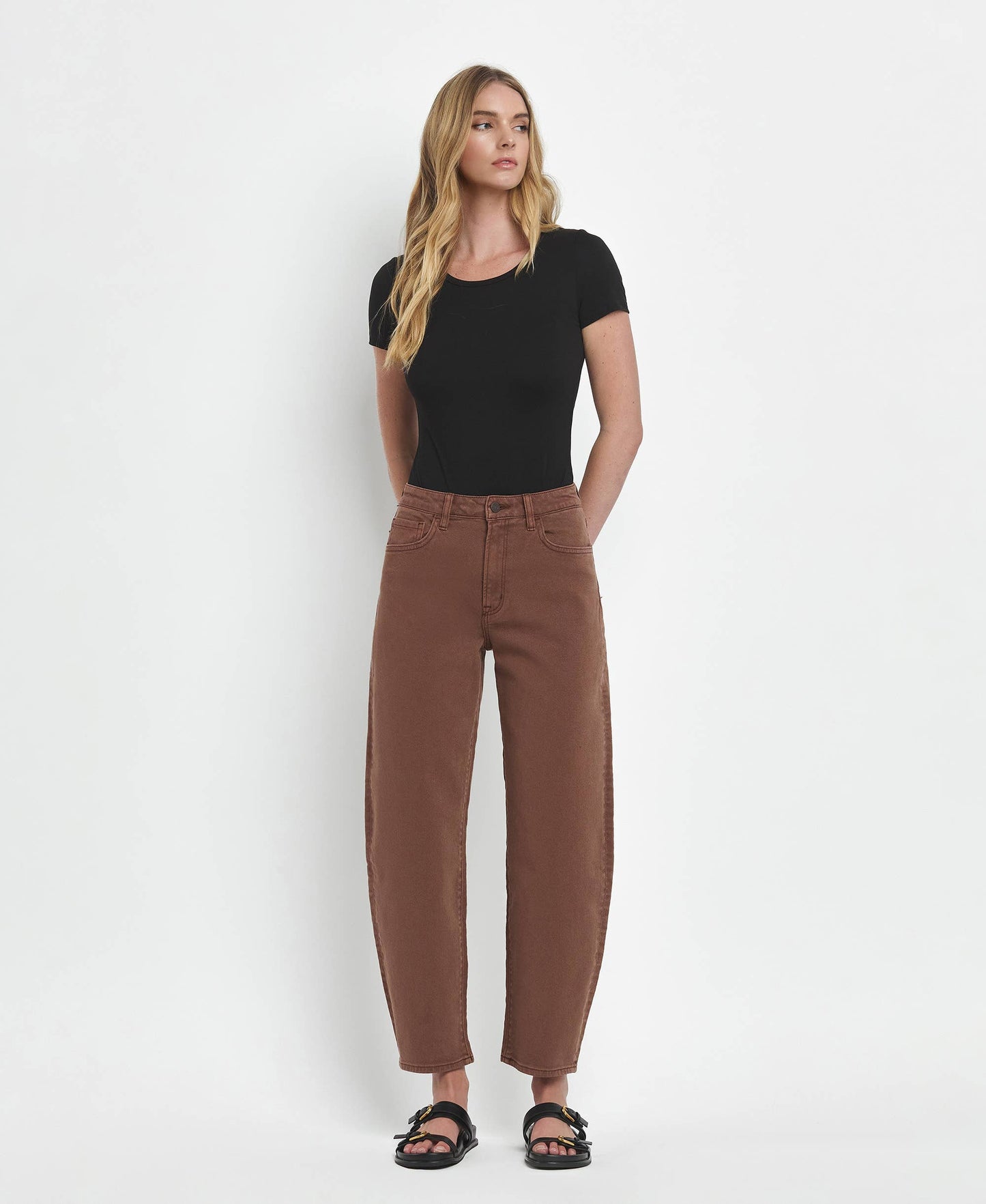 Super High Rise Brown Barrel Jeans, Feathered Farmhouse