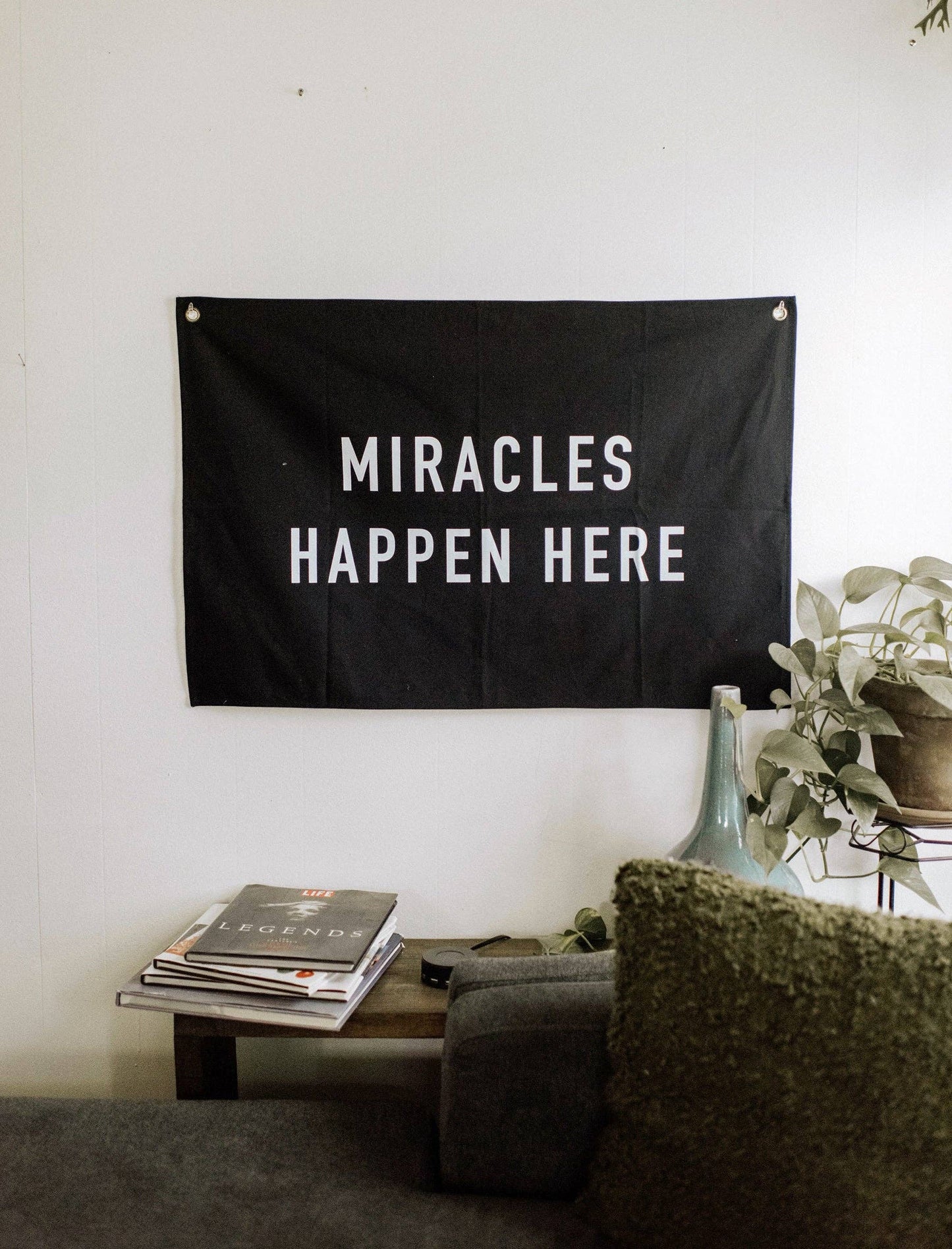 Miracles Happen Here Banner, Feathered Farmhouse