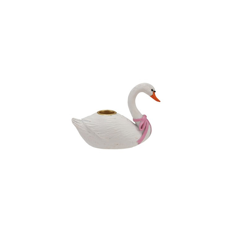 Resin Swan Shaped Taper Holder, Feathered Farmhouse