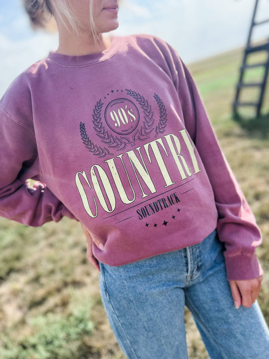 Graphic Western '90s Country Soundtrack' Crewneck, Feathered Farmhouse